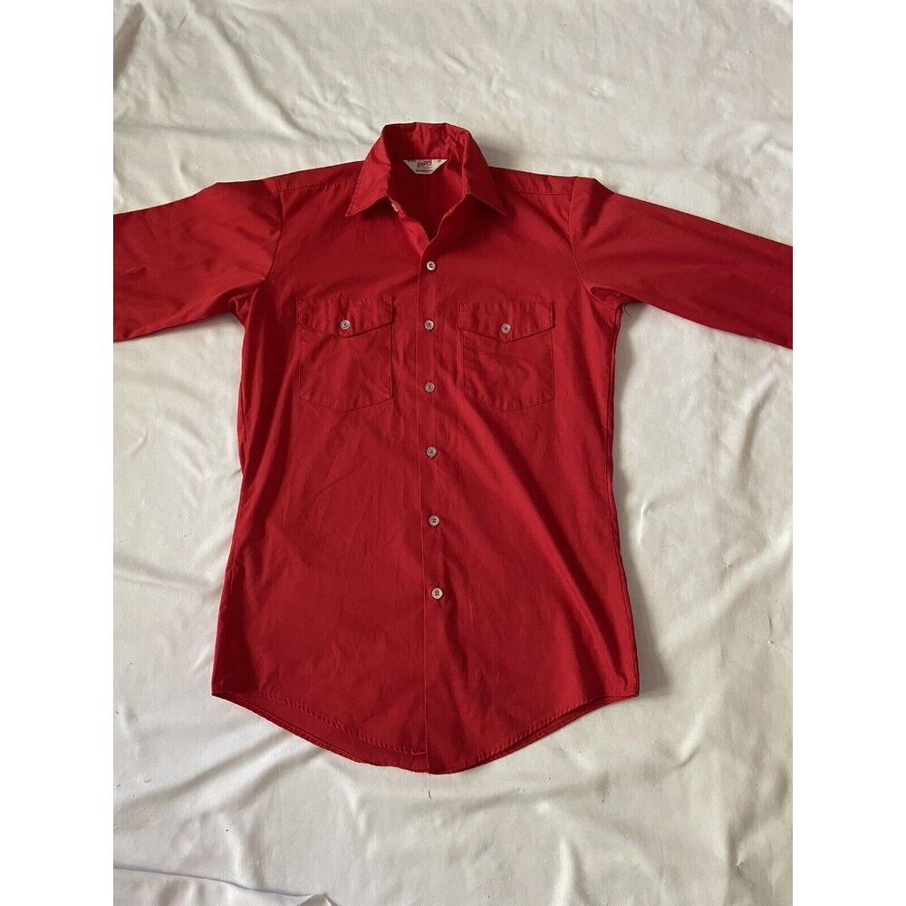 Vintage Red Unitog Mens Long-Sleeve Button-Up Shirt Size 14-14.5 Union Made In U